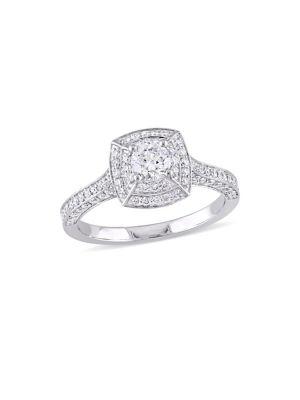 Sonatina 14k White Gold And Diamond Double Halo Vintage Engagement Ring