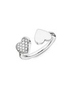 Thomas Sabo Sterling Silver Double Heart Pave Open Cuff Ring