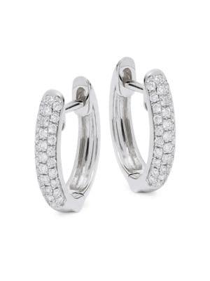 Lord & Taylor 14k White Gold And Diamond Hoop Earrings