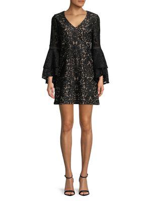 Xscape Petite Tiered Bell Sleeve Mini Dress