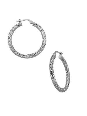 Lord & Taylor 14k White Gold Mesh Hoop Earrings