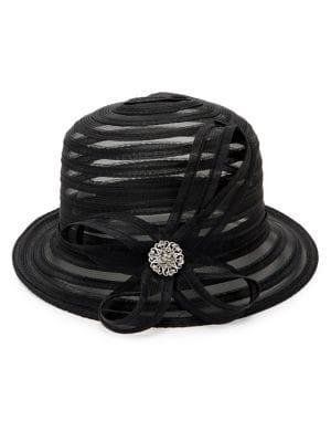 Giovannio Embellished Striped Cloche Hat