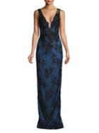 Mandalay Embroidered Deep V-neck Gown