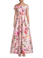 Eliza J Off-shoulder Foldover Floral A-line Gown