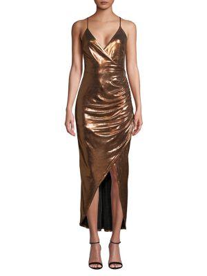 Wayf Metallic Wrap Front Dress