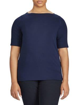 Lauren Ralph Lauren Plus Stretch Cotton Boatneck Top