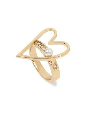 Bcbgeneration Goldtone And Faux Pearl Open Heart Ring