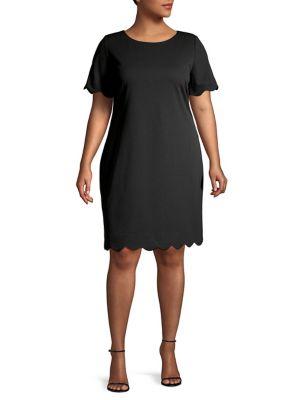 Kasper Plus Scalloped Short Sleeve Dress