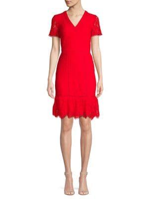 Karl Lagerfeld Paris V-neck Lace Flounce-hem Dress