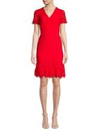Karl Lagerfeld Paris V-neck Lace Flounce-hem Dress