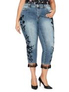 Addition Elle Love And Legend Plus Embroidered Tassel Hem Slim Cropped Jeans