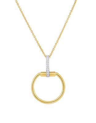 Roberto Coin Classic Parisienne Small Circle Diamond, 18k White Gold And 18k Yellow Gold Pendant Necklace