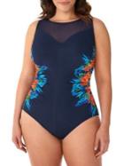 Miraclesuit Plus 1-piece Floral Sides Swimsuit
