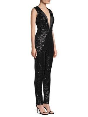 Aidan By Aidan Mattox Tuxedo Sequin Jumpsuit