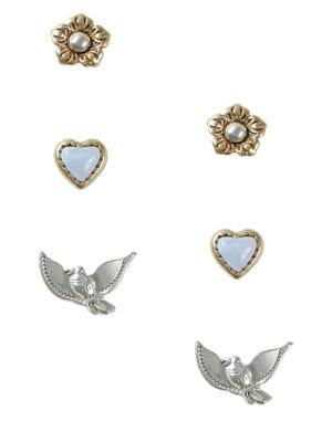 Lucky Brand Set Of 3 Milagro Indigo Ranch Blue Lace Agate Stud Earrings Set
