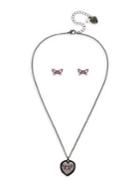 Betsey Johnson Heart Pendant Necklace & Bow Stud Earrings 2-piece Set