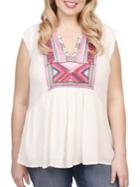 Lucky Brand Plus Embroidered Sleeveless Blouse