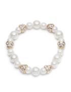 Anne Klein Faux Pearl And Pave-station Stretch Bracelet