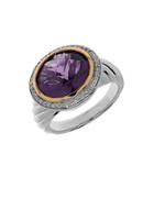 Lord & Taylor Amethyst, Diamond, Sterling Silver And 14k Yellow Gold Ring