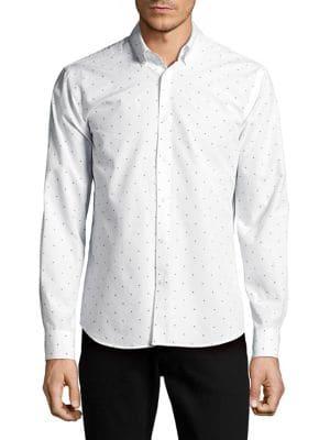 Black Brown Slim-fit Star-print Button-down Shirt