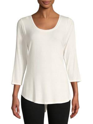 H Halston Three-quarter Scoopneck Top