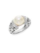 Effy 9mm Round Freshwater Pearl, White Sapphire & Sterling Silver Ring