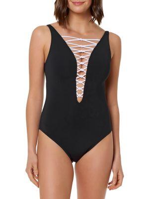 Bleu By Rod Beattie Let's Get Knotty Lace-front One-piece Swimsuit