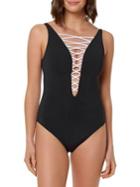 Bleu By Rod Beattie Let's Get Knotty Lace-front One-piece Swimsuit