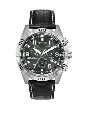 Citizen Brycen Super Titanium And Leather-strap Watch