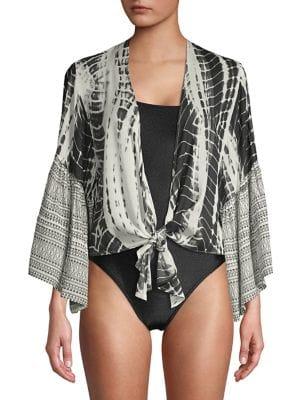Elan Tie-dye Bell Sleeve Tie Front Top