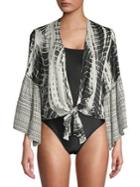 Elan Tie-dye Bell Sleeve Tie Front Top