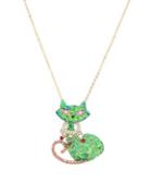 Betsey Johnson Granny Chic Crystal Cat Pendant Necklace
