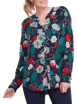 Olsen Allover Floral Splitneck Shirt