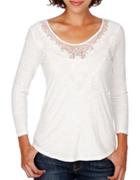Lucky Brand Lace Neck Cotton Top