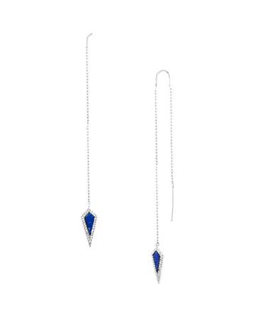 Nes Group Lapis And Sterling Silver Embellished Threader Earrings
