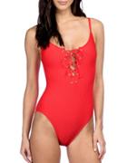 Kenneth Cole Reaction Shangai Solids Front-tie One-piece Swimsuit