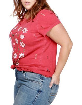 Lucky Brand Plus Distressed Cotton Tee