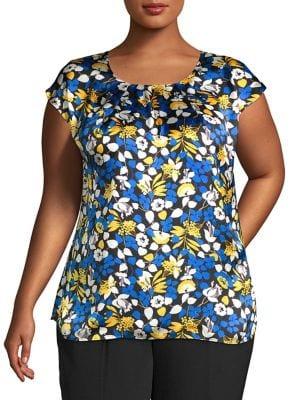 Nipon Boutique Plus Floral Pleated Cap Sleeve Top
