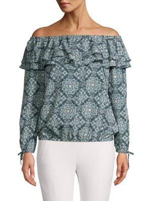 Michael Michael Kors Tile Floral-print Off-the-shoulder Top