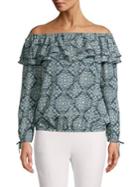 Michael Michael Kors Tile Floral-print Off-the-shoulder Top