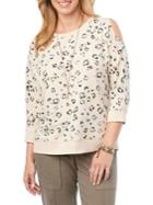 Democracy Animal-print Cotton Blend Cold-shoulder Sweater