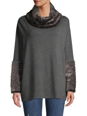 Premise Heathered Faux Fur Turtleneck Top