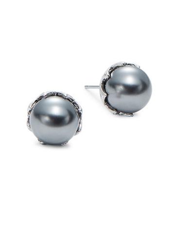 Nadri Antiqued Silvertone Faux Pearl Earrings