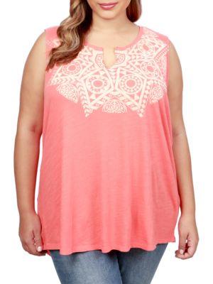 Lucky Brand Plus Mosaic Star Printed Top