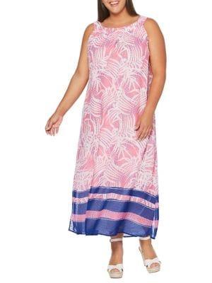 Rafaella Plus Random Palms Maxi Dress