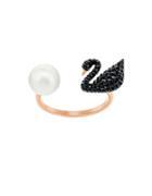 Swarovski Crystal Swan And Faux Pearl Ring