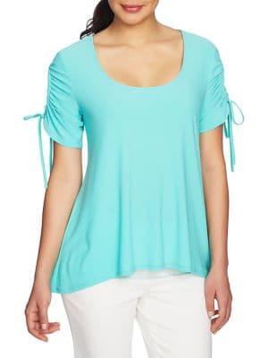 Chaus Mosaic Blossoms Cold-shoulder Scoopneck Top