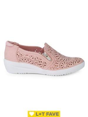 Anne Klein Yvette Laser-cut Suede Demi-wedge Sneakers