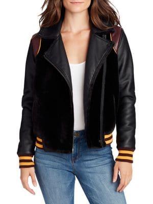 William Rast Noelie Faux-fur Detail Varsity Moto Jacket