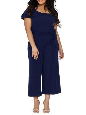 Quiz Curve Plus Ruffled Cold-shoulder Jumpsuit